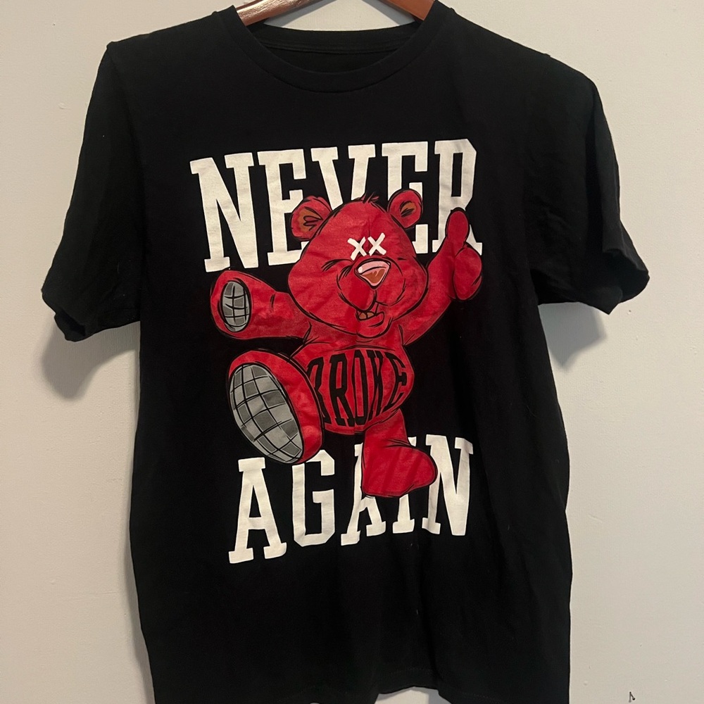 Kids Black Short-Sleeve Tee with Red Bear Graphic